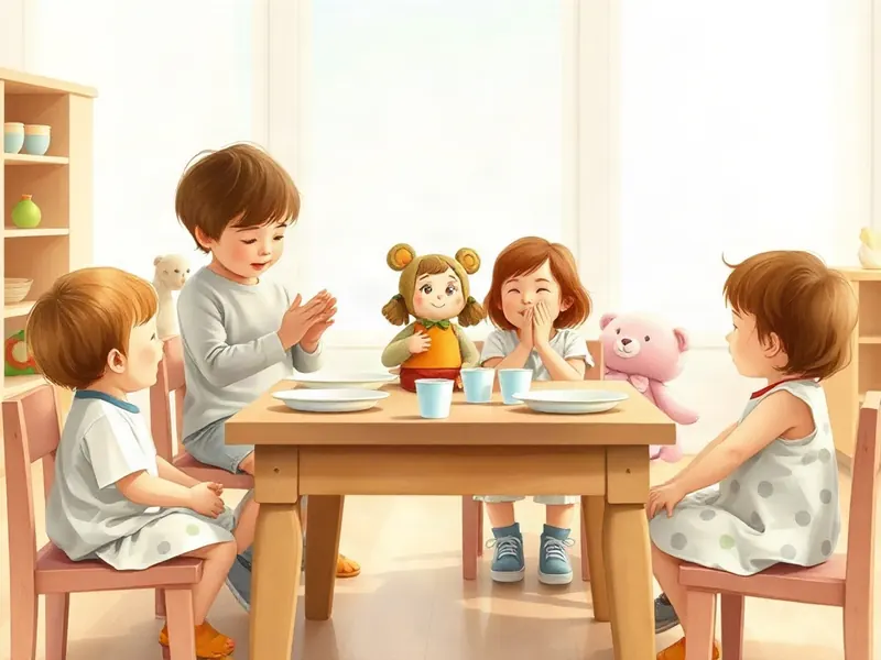 Ilustração da atividade Almoço de Faz de Conta: Bonecos à Mesa