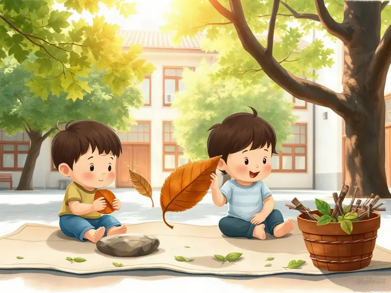 Ilustração da atividade Tesouros do Chão: Coletando Folhas e Pedrinhas