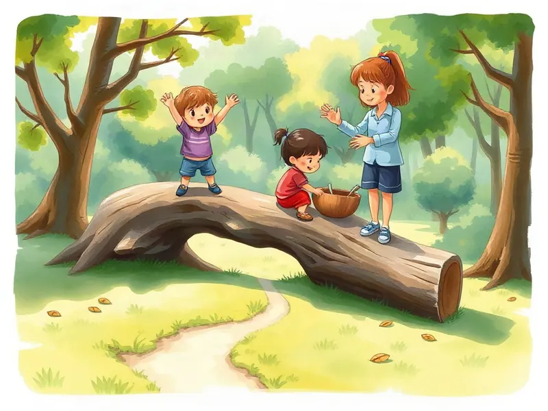 Ilustração da atividade Bichinhos de Tronco: Subir, Descer e Atravessar a Ponte da Floresta
