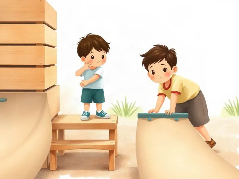 Ilustração da atividade Trilha Ousada do Pátio: Subir, Descer e Passar por Dentro