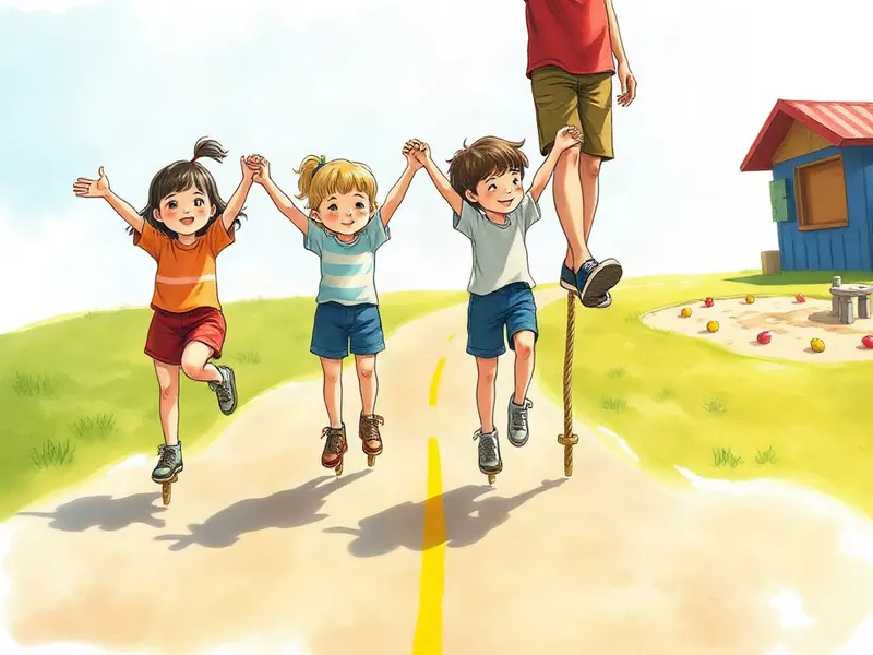 Ilustração da atividade Pernas Altas: Equilibrando Passos no Pátio
