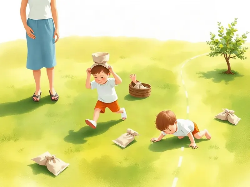 Ilustração da atividade Corrida de Sacos no Gramado Ligeiro