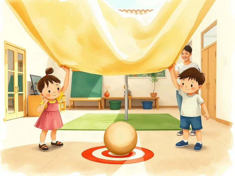 Ilustração da atividade Empurra Junto: a Bola no Pano da Turma