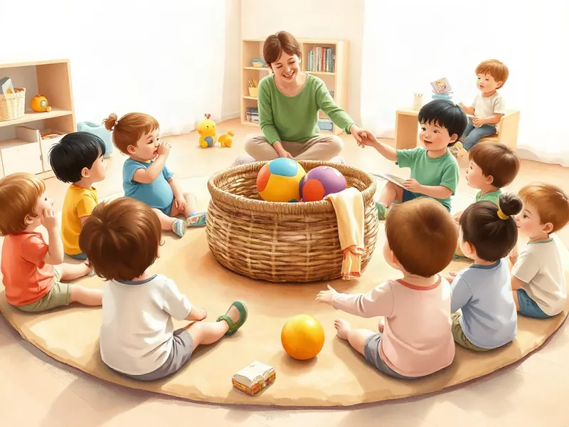 Ilustração da atividade Cadê a Bolinha no Cesto? Música do Em Cima, Embaixo e Do Lado