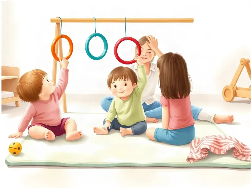 Ilustração da atividade Argolas que Balançam: Pegar, Segurar e Explorar