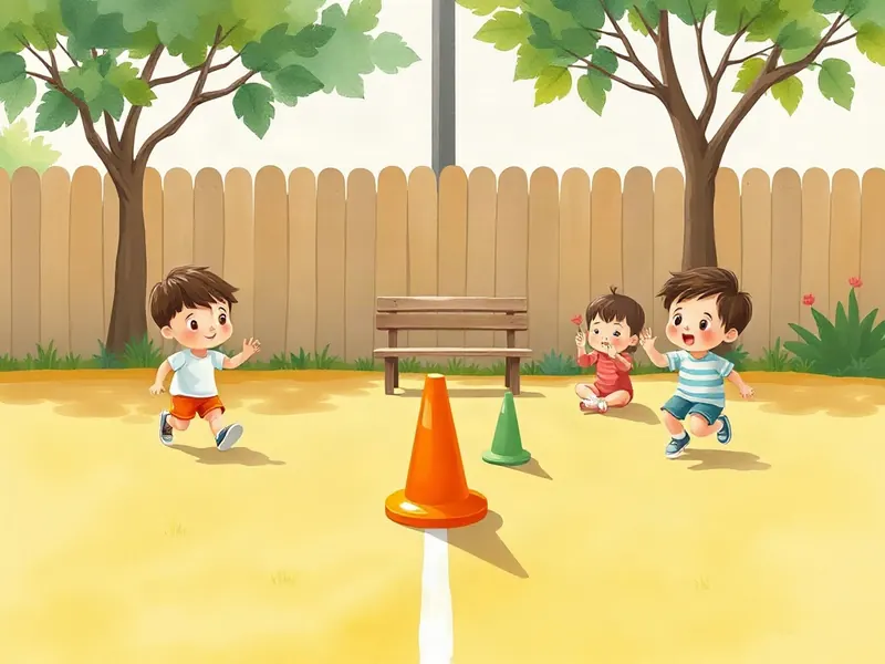 Ilustração da atividade Cones Amigos: Corre, Toca e Volta