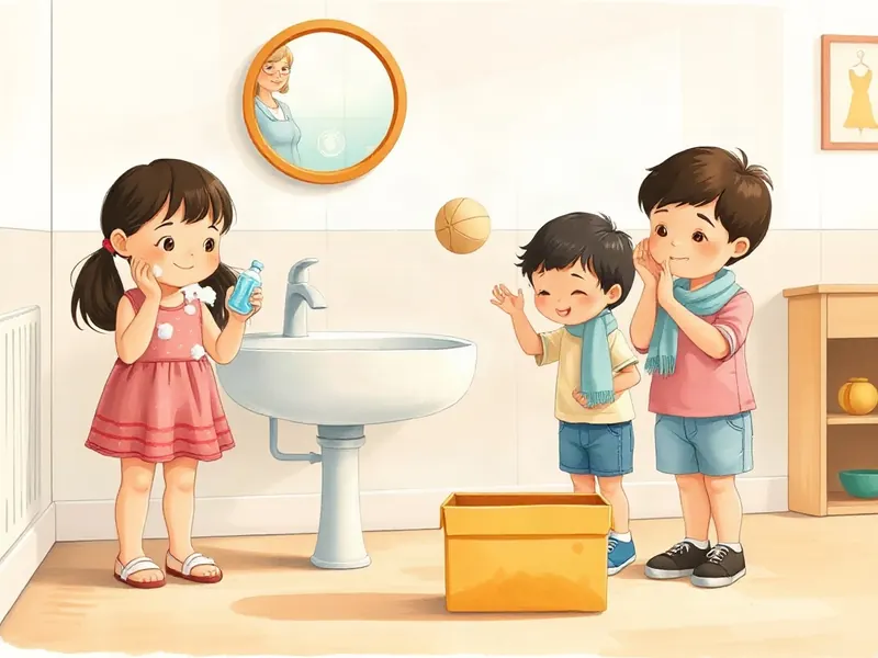 Ilustração da atividade Pia Sorridente: Espuma, Carinhas e Mãos Limpinhas