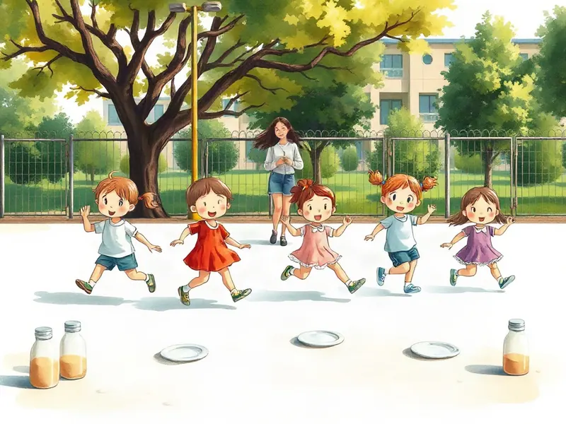Ilustração da atividade Pratinho Saltitante: Correr, Saltar e Sentir a Fome no Pátio