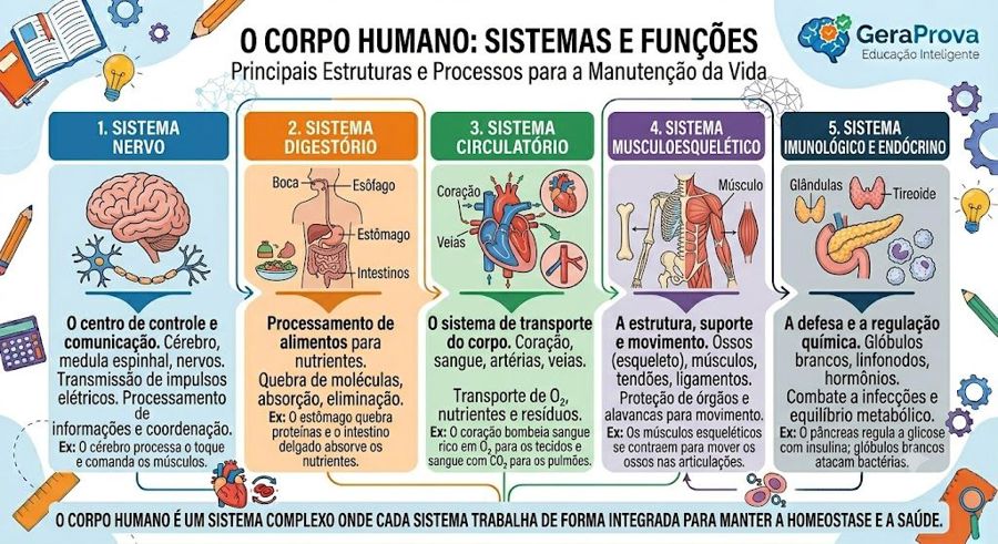 Corpo humano: exercícios resolvidos sobre órgãos e sistemas
