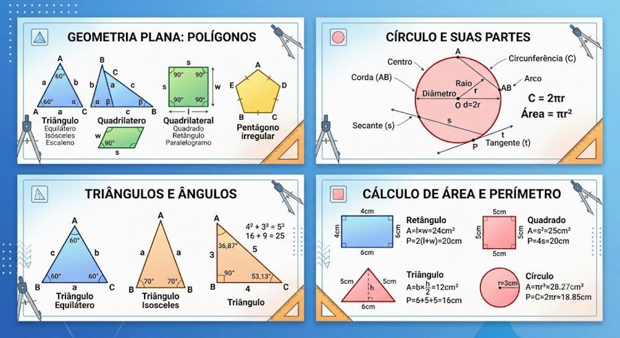 Geometria plana: exercícios resolvidos de área e perímetro