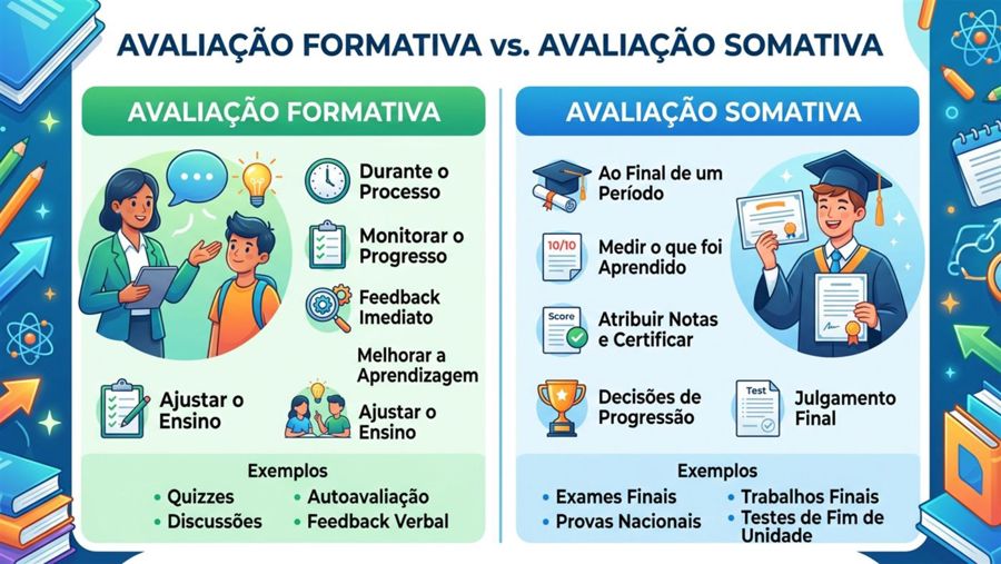 Avaliação formativa vs somativa: quando usar cada uma na sala de aula