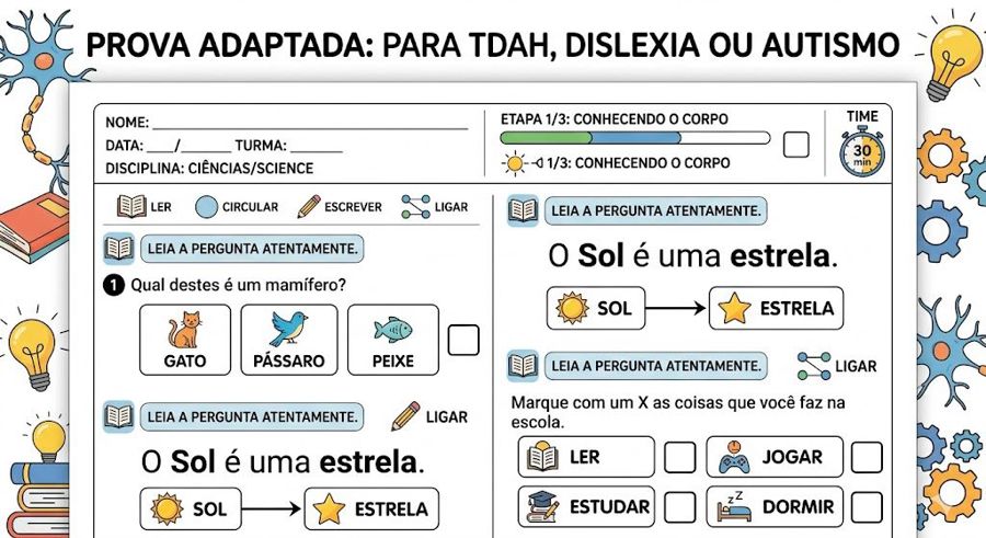 Prova Adaptada para Alunos com TDAH, Dislexia e Autismo: Guia Prático do Professor (2026)