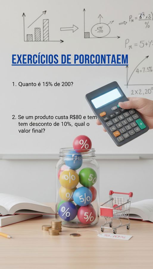 Porcentagem: exercícios resolvidos passo a passo no fundamental