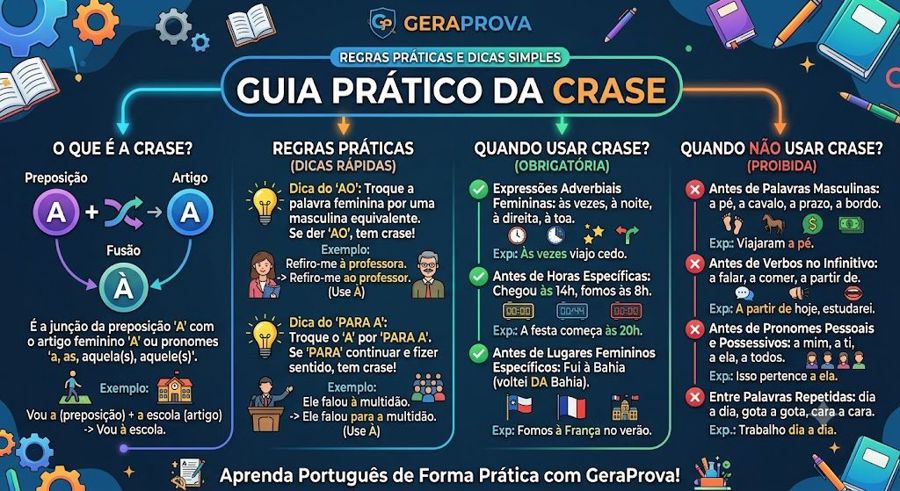 Crase: exercícios resolvidos e regras práticas para ensinar sem travar