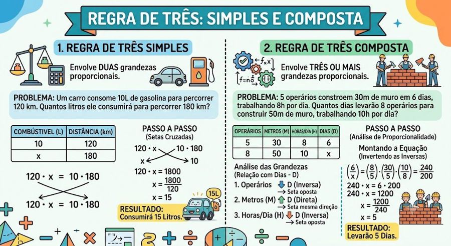 Regra de três simples e composta: exercícios resolvidos passo a passo