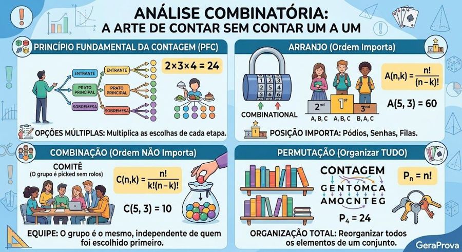Análise combinatória: exercícios resolvidos de contagem