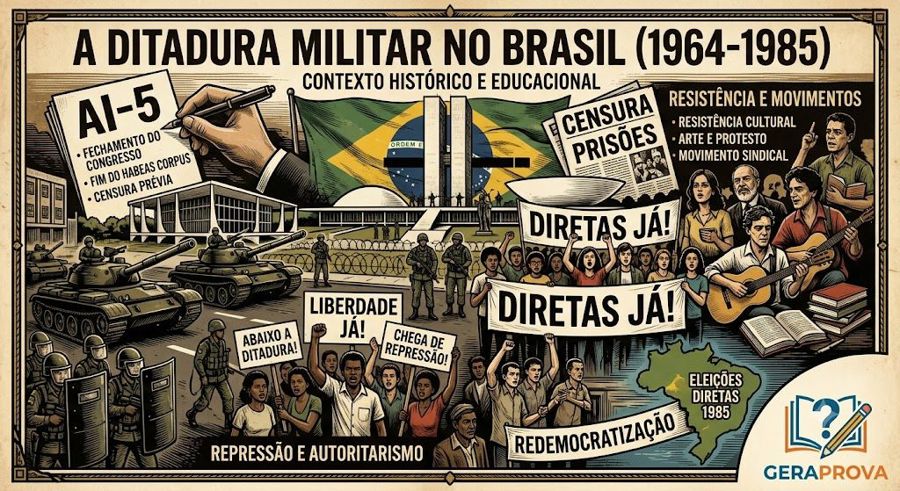 Ditadura militar no Brasil: exercícios resolvidos para o ensino médio